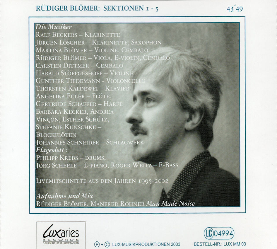 CD 'Sektionen' mit Toncollagen über eigene Werke, (Luxaries MM03) (2003), Rückseite